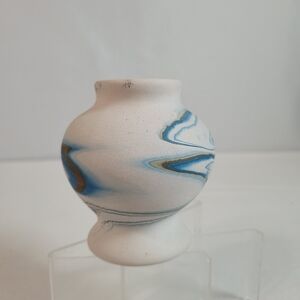 Nemadji Pottery Minature_Vase 3.5" Tall White & Multicolor Made In USA